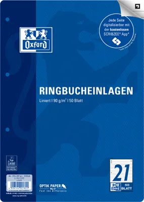 Produktbild von Oxford Ringbucheinlagen DIN A4 liniert 50 Blatt Lineatur 21