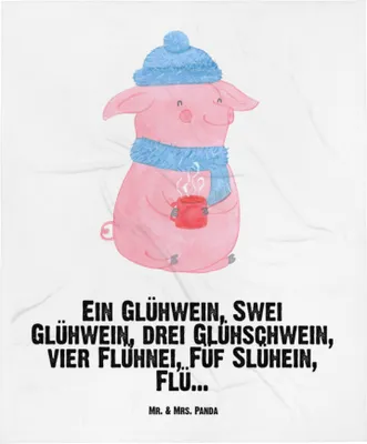 Produktbild von Mr. & Mrs. Panda Babydecke Schweinchen Glühwein - Weiß - Geschenk, Kinderdecke, Schmusedecke, Erstlingsdecke, Spruch, Betrunken, Weihnachtsmarkt, Plaid, Weihnachten