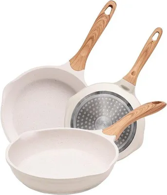 Image de Batterie de cuisine en aluminium - 3 pièces - Compatible induction - Beige - Forgée