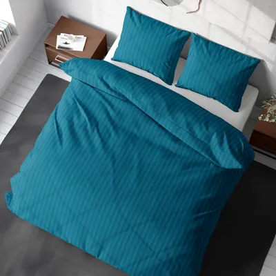 Produktbild von 3-tlg Premium Damast Bettwäsche 200x200 + 80x80 cm mit YKK Reißverschluss Garnitur petrol