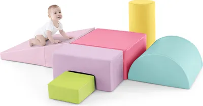Produktbild von COSTWAY 6 KS. Pěnové stavební bloky, obří stavební bloky na hraní a lezení, měkké pěnové stavební bloky (světle růžové)