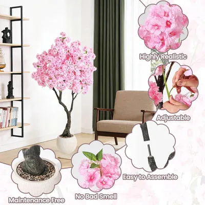 Immagine prodotto di Albero di ciliegio in fiore artificiale - Albero decorativo "Sakura" - 180 cm - Rosa - Per interni - Con vaso - Bonsai