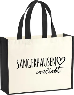 Produktbild von Huuraa Jutetasche Sangerhausen verliebt 21 Liter Black Jute und Baumwolle Einkaufstasche Geschenkidee