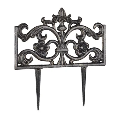 Produktbild von 8er Set Beetzaun Gusseisen, mit Erdspieß, einfaches Stecksystem, Zierzaun, nostalgisch, H x B x T 37 x 36 x 2 cm, bronze