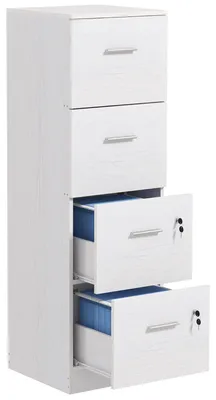Produktbild von Bš¹roschrank mit 4 Schubladen, 2 Schl?ssern und Dokumentenhalter, Holz, 40 x 42 x 130,8 cm, Wei?