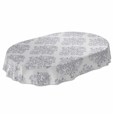 Produktbild von Tischdecke Wachstuch Ornamente Grau Robust Wasserabweisend Oval Breite 140 cm Länge 180 cm