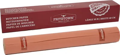 Produktbild von FRITZTOWN® Butcher Paper Deluxe Pink 60cm x 50m Rolle-Box mit Abreißkante | Lebensmittelsicher | Kraftpapier Grillpapier | Ideal für BBQ, Smoken, Räuchern und Fleischverpackung