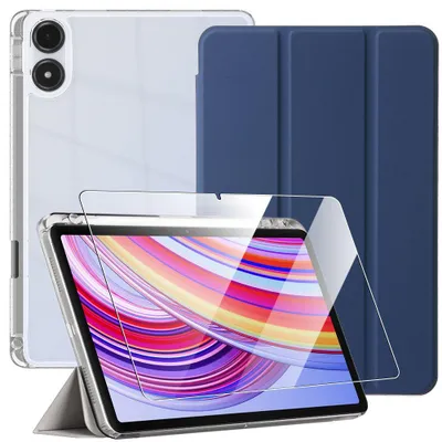 Image de Coque + Verre Trempé pour Xiaomi Redmi Pad Pro 12,1 Pouces, Protection Bleu Marine avec Porte-Stylet