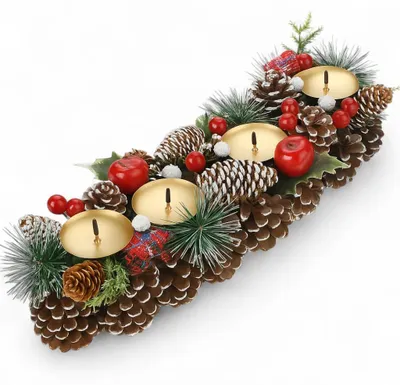 Adventskrans oval 40×15 cm mit Kerzenhalter, Tannenzapfen-Deko