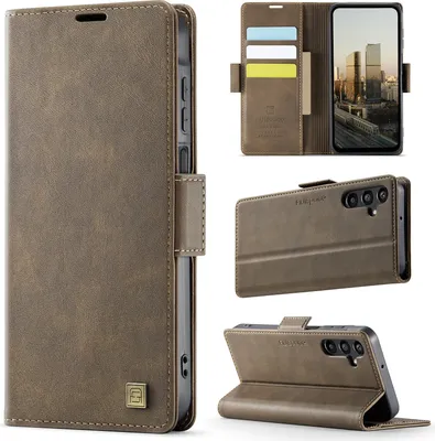 Immagine prodotto di Custodia in pelle per Samsung Galaxy A16 5G/4G, protezione RFID, chiusura magnetica, slot per carte e supporto Marrone