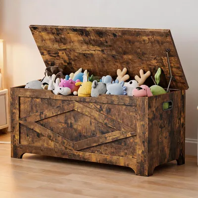 Produktbild von Schuhbank mit Stauraum 100 cm, Sitztruhe aus MDF, Flurbank mit Klappdeckel, Braun