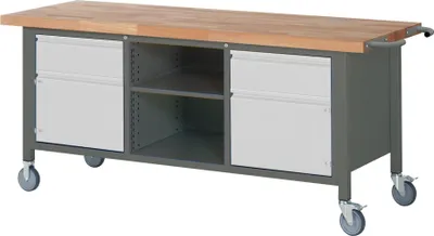 Produktbild von STIER Fahrbare Werkbank Premium mit 2 Schubladen und 2 Flügeltüren BxTxH 2000x700x880mm