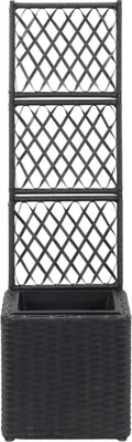 Zdjęcie produktu dla Podwyższone łóżko z kratką 1 doniczka 30x30x107cm Poly Rattan Czarny