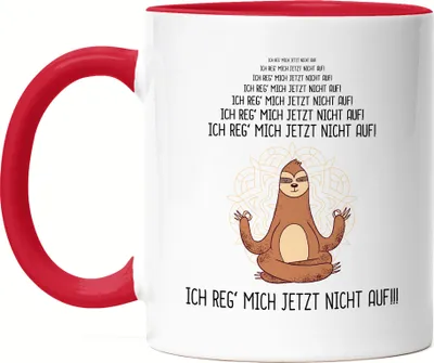 Produktbild von Ich Reg Mich Nicht Auf Tasse Rot Lustig Spruch Ironie Faultier Geschenk-Idee Bürokollegen Chillen