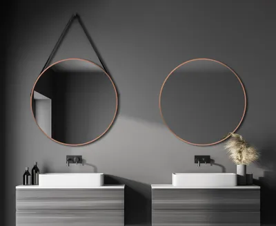 Productafbeelding van Talos decoratieve wandspiegel van rundleer, mat koper, 80 cm