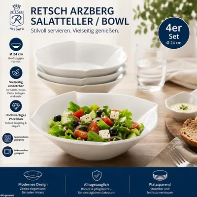 Produktbild von 4er Set Retsch Arzberg Salat- & Bowl-Teller aus Porzellan Ø 24 cm
