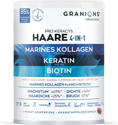 Produktbild von Kollagen Pulver Pro Keracys – Kollagen Komplex mit Biotin, Zink & Selen – Hochdosiert für Haare – Alternative zu Kollagen Kapseln – Kollagen
