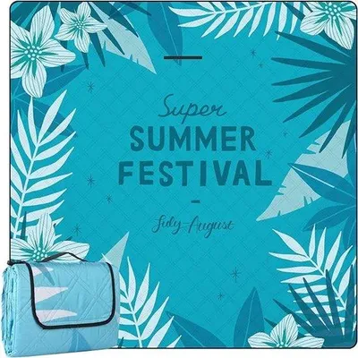 Produktbild von Famanu Picknickdecke XXL - Wasserfest, waschbar und sandfrei, blau (200x200 cm)