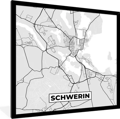 Produktbild von MuchoWow® Gerahmtes Poster Schwerin - Karte - Stadtplan - Deutschland 40x40 cm - Poster mit Schwarzem Bilderrahmen Wandposter Rahmen Foto Bilder - Mit Rahmen - Wanddekoration Schlafzimmer