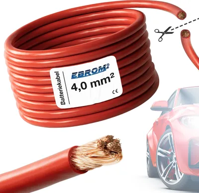 Produktbild von EBROM - FLY Fahrzeugleitung - KFZ Leitung – Batteriekabel ROT – Querschnitt 4 mm2 - Meterware – flexibel 90 ± 5 Shore - 99,9 % OFC Kupfer (VOLLKUPFER) Mantel Spezial PVC FLY FLRy