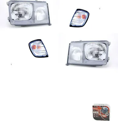 Zdjęcie produktu dla Reflektory + żarówki Osram Night Breaker Laser, pasujące do modelu Mercedes W124, lata produkcji 1984-1989, typ żarówki H3, lewa i prawa, numery części: 1248204961, 1248200161, A1248200161, A1248204961, 1248205061, 124820
