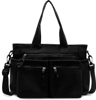 Produktbild von Cord-Handtasche, geräumige Schultertasche mit mehreren Fächern, trendige Tragetasche, vielseitige Tasche für Damen – für Arbeit, Schule, Reisen und Shopping