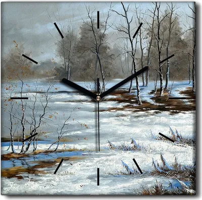 Produktbild von Coloray Uhr auf Leinwand 30x30 cm Wand Uhr Dekoration Wohnzimmer Segeltuch schwarze Hände -Winter. Gefrorener Wald