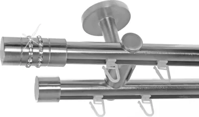 Produktbild von Innenlauf Gardinenstange Edelstahl Look, Durchmesser 20mm, Deckenträger D40, 2-läufig, Länge 480, Endkappe E80