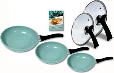 Produktbild von Starlyf Jade Pan Set Pfannenset Induktion, Antihaft Pfannen Set 5 -tlg. 3 Pfannen, 2 Deckel, Innovativer Deckelgriff zum abstellen, Jade Beschichtung