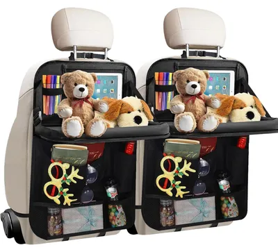 Immagine prodotto di Organizzatore per sedili auto con portabicchieri e tasca per tablet, protezione per lo schienale, impermeabile, set da 2