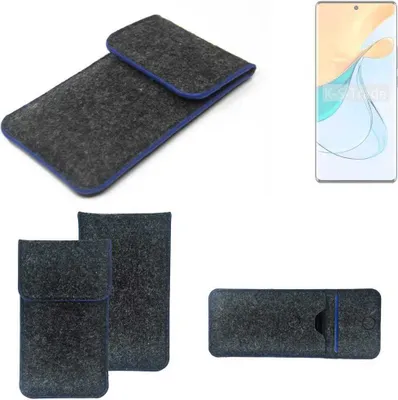Produktbild von K-S-Trade Handy-Hülle Schutz-Hülle kompatibel mit ZTE Blade V50 5G Filztasche Pouch Tasche Case Sleeve Filzhülle dunkelgrau, blauer Rand