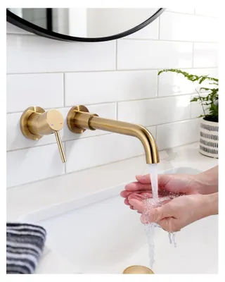 Produktbild von Waschtischarmatur, 360° schwenkbar, Wandmontage, Wasserhahn für Bad, Unterputz, Waschbecken aus Kupfer mit Keramikkartusche, Gold