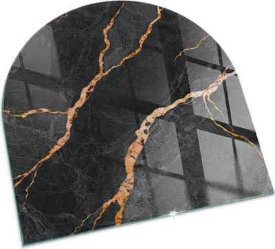 Produktbild von Eleganter Marmor mit Aderung – Glasbodenplatte für – Kaminofen – Kaminplatte Glas – Schutzglas – Funkenschutzplatte –Glasbodenplatte Feuerfeste – Hitzeschutzplatte – Bodenschutz aus Glas – 100x100 cm