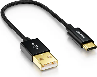 Produktbild von deleyCON 15cm USB-C Kabel - Ladekabel Datenkabel - Nylon + Metallstecker - USB C auf USB A - Kompatibel mit Apple Samsung Google Huawei Xiaomi Tablet Laptop PC - Schwarz