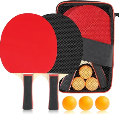 Produktbild von Tischtennisschläger Set, Ping Pong, Tischtennisbälle, Tischtennisset, Tennis Bälle Set, 2 Tischtennisschlägern, 3 Tischtennisbälle und Tragetasche