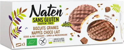 CIASTKA Z NASIONAMI OBLANE CZEKOLADĄ MLECZNĄ BEZGLUTENOWE BIO 150 g - NATEN