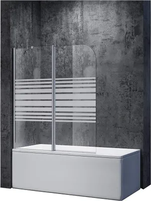 Produktbild von Duschwand für badewanne 120x140cm Duschabtrennung Milchglas Streifen mit Stabilisator Duschtrennwand badewannenaufsatz