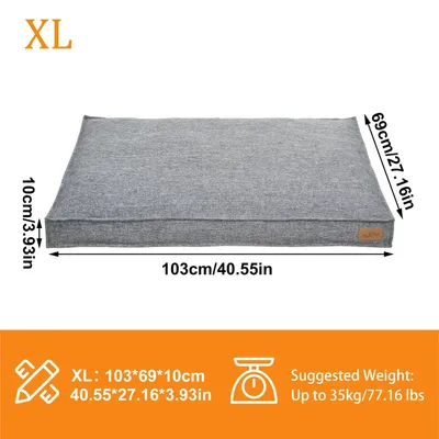 Image de Lit pour chien, coussin - Rectangulaire, taille XL - 100 % coton - Housse en lin amovible - Rembourrage en mousse - Fond imperméable - Gris