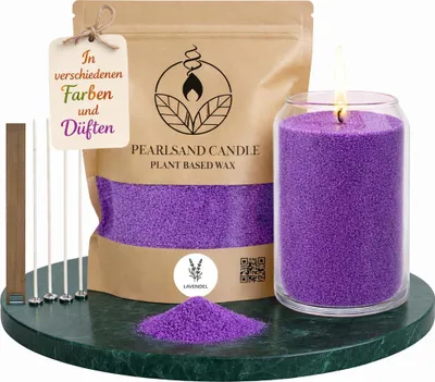 Produktbild von Kerzensand mit Duft 450g Wachsgranulat DIY Kerzen ohne Schmelzen Dochte inkl., Farbe:Lavendel