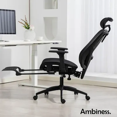 Produktbild von AMBINESS Bürostuhl Schreibtischstuhl | verstellbare Armlehnen & Kopfteil | Ergonomisch | stufenlos verstellbare Lendenstütze | inkl. 2 Rollensets | bis 150kg | BackPro Mesh-Schwarz