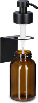 Immagine prodotto di Dispenser per sapone Relaxdays, confezione da 2, 250 ml, vetro marrone, acciaio inossidabile, dispenser da parete adesivo, senza forature, marrone/nero