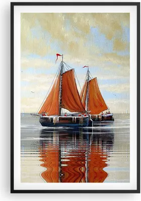 Produktbild von Gerahmtes Poster - Schwarzer Rahmen - Segelschiffe Öl Orange - 61x91,5 cm - Wand Bild - Wanddeko - Wandbilder - Kunstposter - Wandposter - Bilderrahmen - Bilder - Kunstdruck - P2BPA61x91-4404