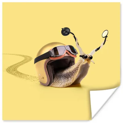Produktbild von MuchoWow® Poster Schnecke - Tiere - Helm - Gelb - Spiegel 100x100 cm - Babyzimmer