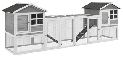 Produktbild von Kaninchenstall / Hasenhaus für Kleintiere - Holzgehege mit Außenauslauf und Rampe - Für den Außenbereich