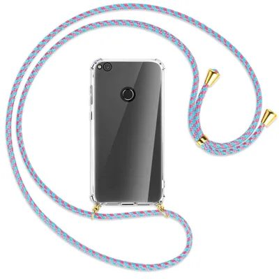 Produktbild von Handykette Backcover-Schutzhülle mit Band (Metall goldfarben) für Huawei P8 Lite / P9 Lite 2017 - pink/mint
