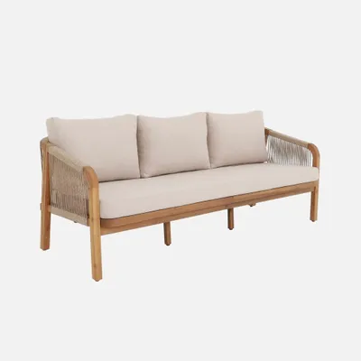 Produktbild von sweeek - 3-Sitzer Outdoor-Sofa aus Akazienholz, Seilbespannung und Stoff - Beige