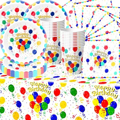 Partygeschirr-Set mit Punkten, 61-teilig, für Kindergeburtstag