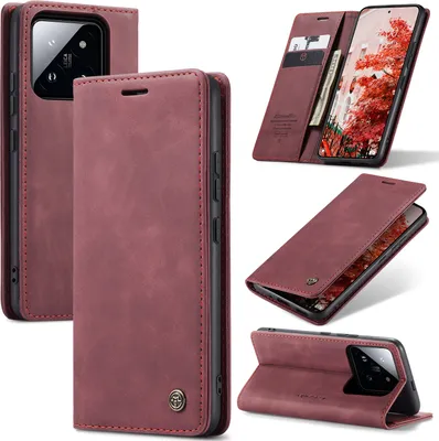Obrázek produktu pro Xiaomi 14 Pro Pouzdro, RetroPolyuretanKožené Pouzdro s Funkcí Stojánku pro Xiaomi 14 Pro červené