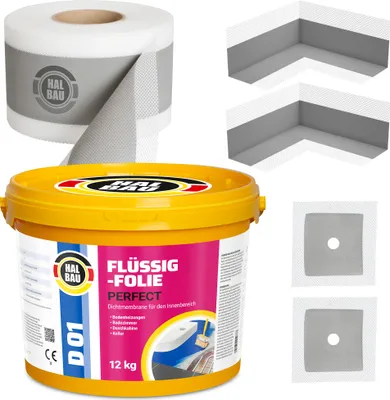 Produktbild von Dichtset Flüssigfolie 12Kg Dichtecken Dichtband 5m Abdichtung Dusche Bad H23