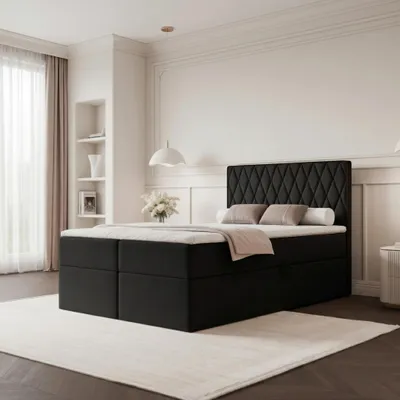 Produktbild von Boxspringbett PONTI 120x200 Rautensteppung Bettkasten Bonellmatratze Samt Schwarz